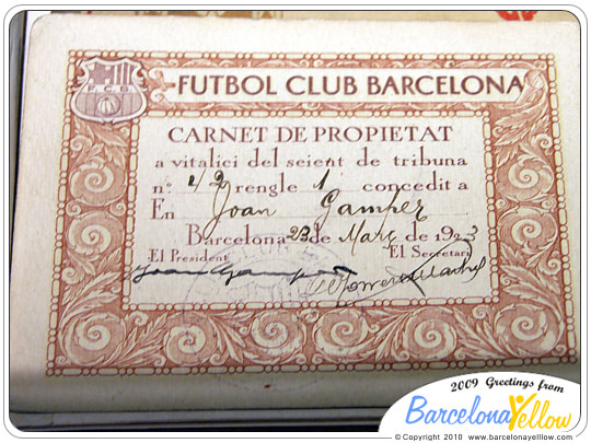 Barca museum Joan Gamper membership card
